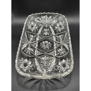 Vtg‎ "Star" Cut Glass Rectangle Relish Dish/Bread Serving Tray-12" Long